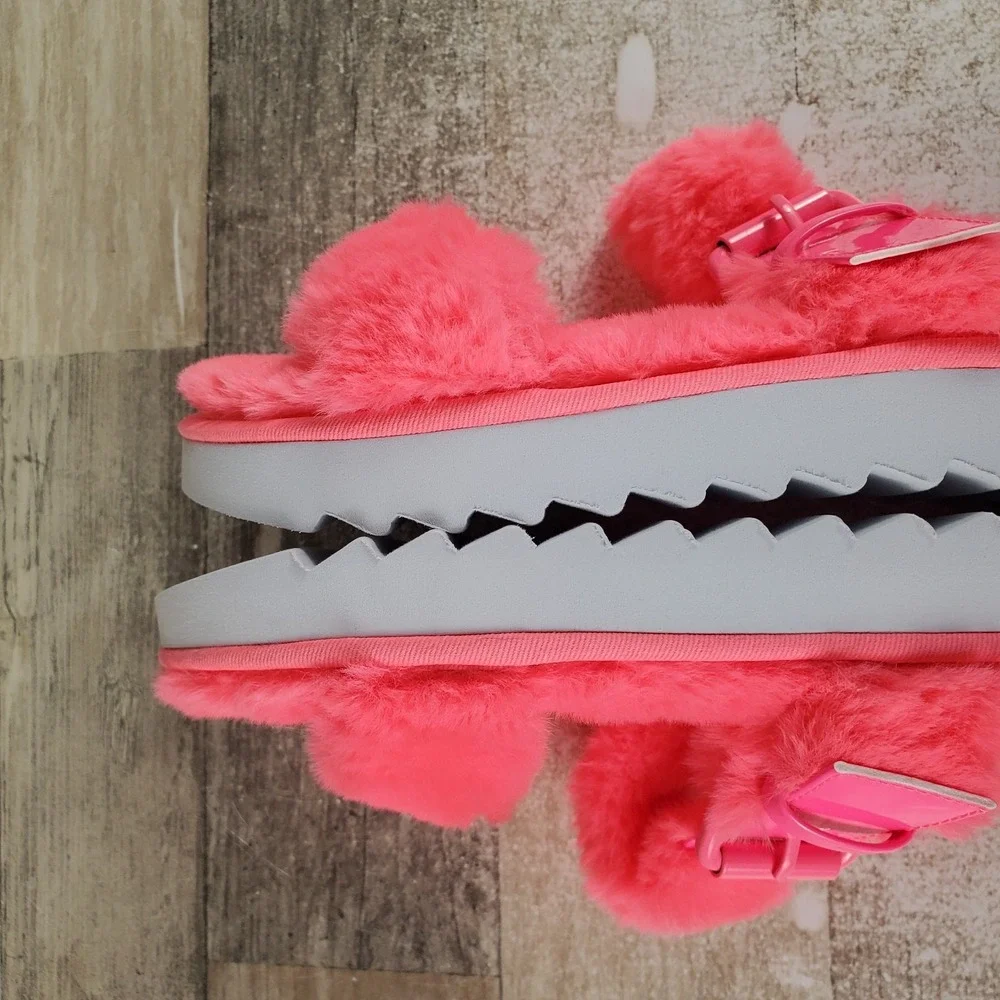 Nine West Funkie 2 Womens Flat Sandals Sz 6 M Hot Pink Slip On Open & Round Toe‎